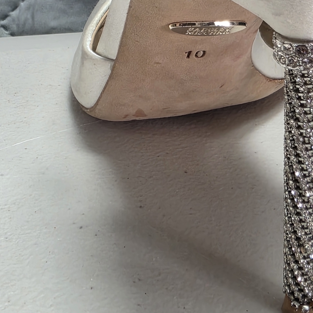 BADGLEY MISCHKA Women's Nude Satin Blanca Rhinestone Ankle-Strap Pumps SZ 10 - Picture 5 of 14